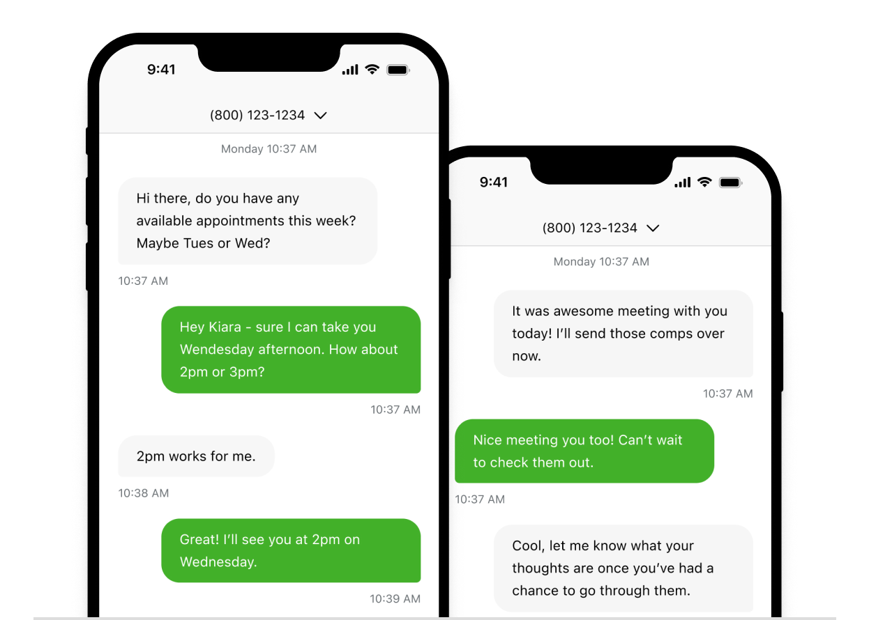 Phone device featuring the Grasshopper system, allowing you to send and receive texts using your business number.