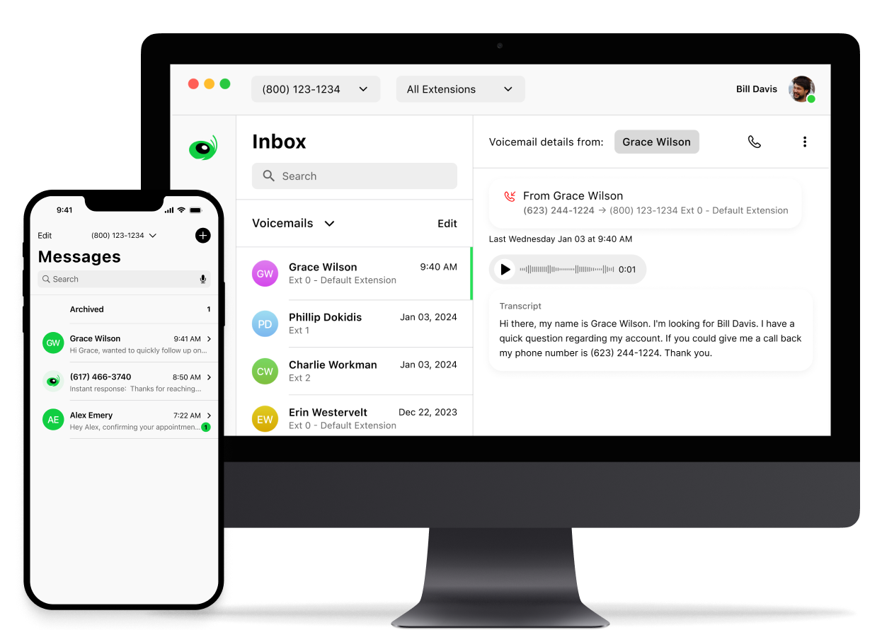 Grasshopper system displayed on desktop and mobile devices, allowing you to stay connected in real-time, no matter where you are.